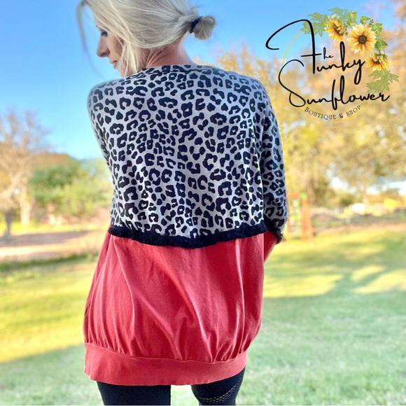 Leopard Fringe Long Sleeve Top - Picture 2 of 5